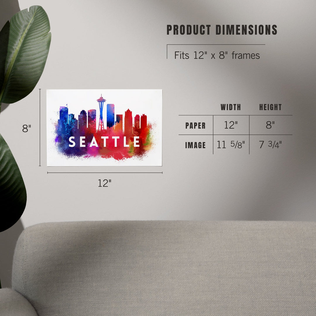 Seattle, Washington, Skyline Abstract (White), Indigos and Reds, Art & Giclee Prints Art Lantern Press 