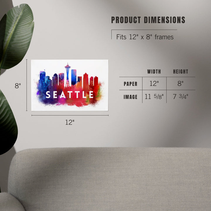 Seattle, Washington, Skyline Abstract (White), Indigos and Reds, Art & Giclee Prints Art Lantern Press 