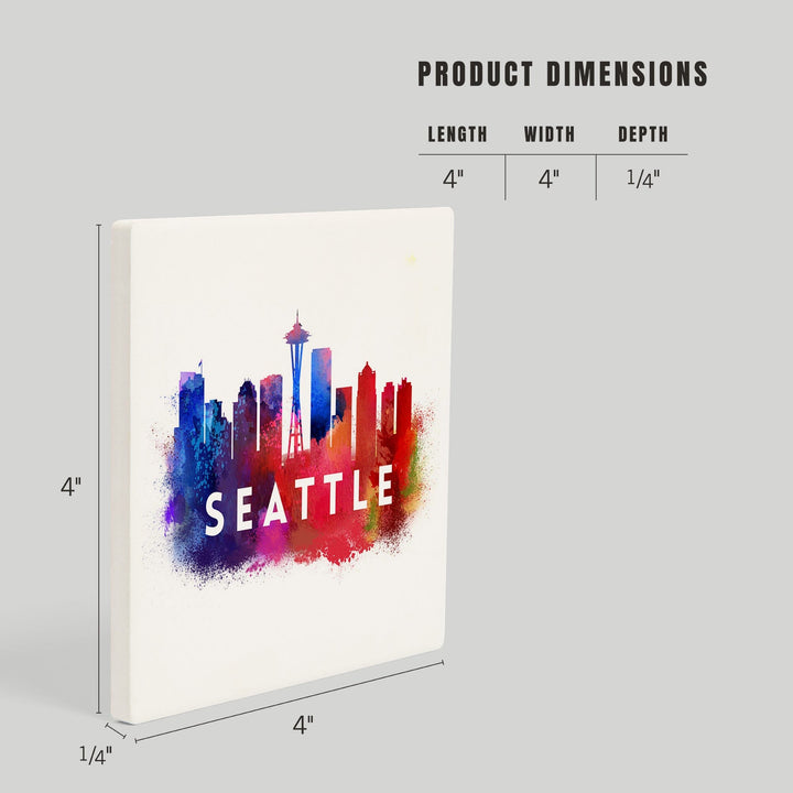 Seattle, Washington, Skyline Abstract (White), Indigos and Reds, Coasters Coasters Lantern Press 