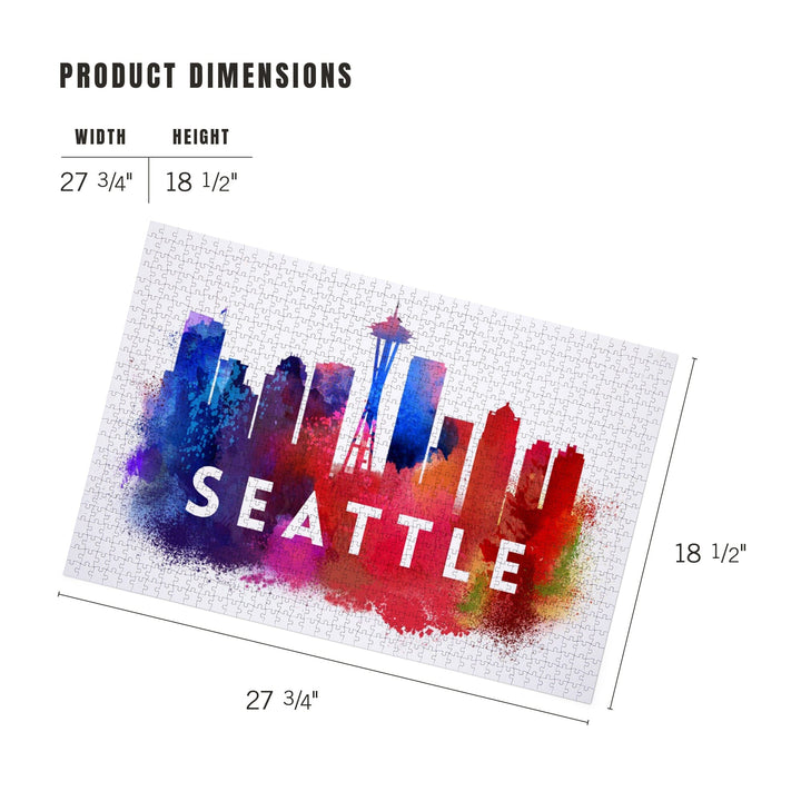 Seattle, Washington, Skyline Abstract (White), Indigos and Reds, Jigsaw Puzzle Puzzle Lantern Press 