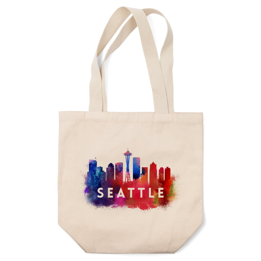 Seattle, Washington, Skyline Abstract (White), Indigos and Reds, Tote Bag Totes Lantern Press 