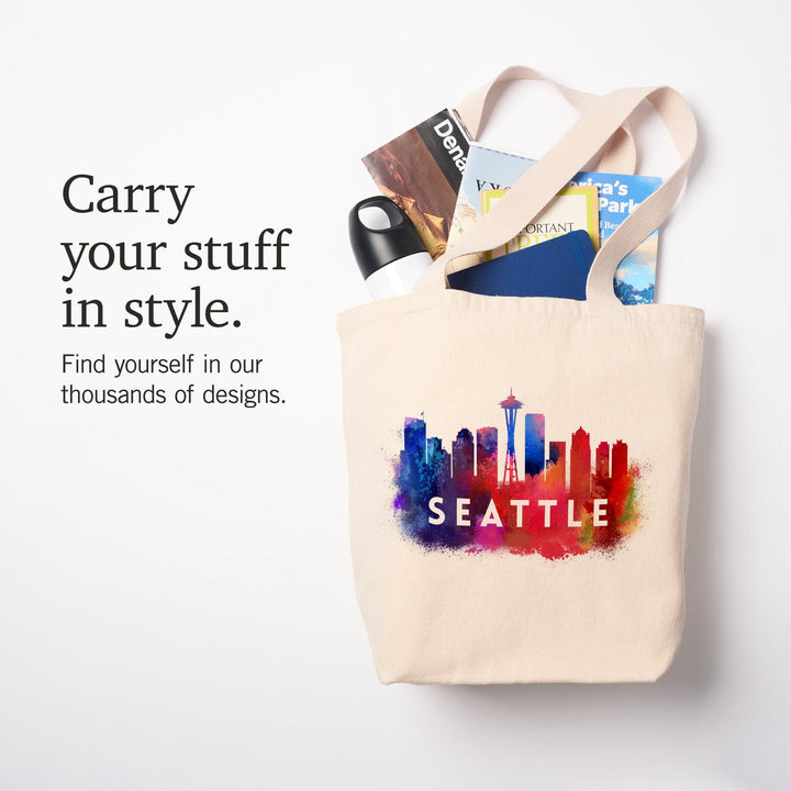 Seattle, Washington, Skyline Abstract (White), Indigos and Reds, Tote Bag Totes Lantern Press 