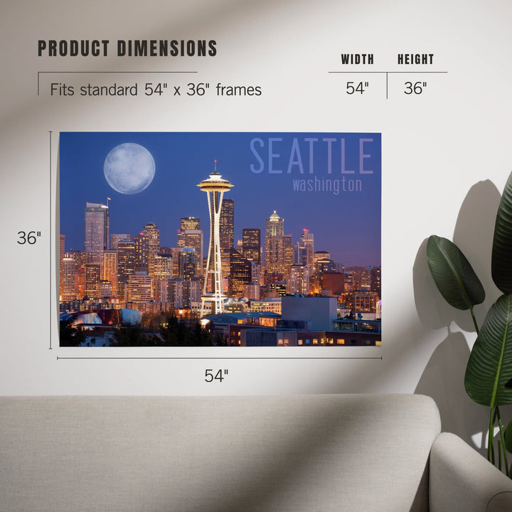 Seattle, Washington, Skyline and Full Moon, Art & Giclee Prints Art Lantern Press 