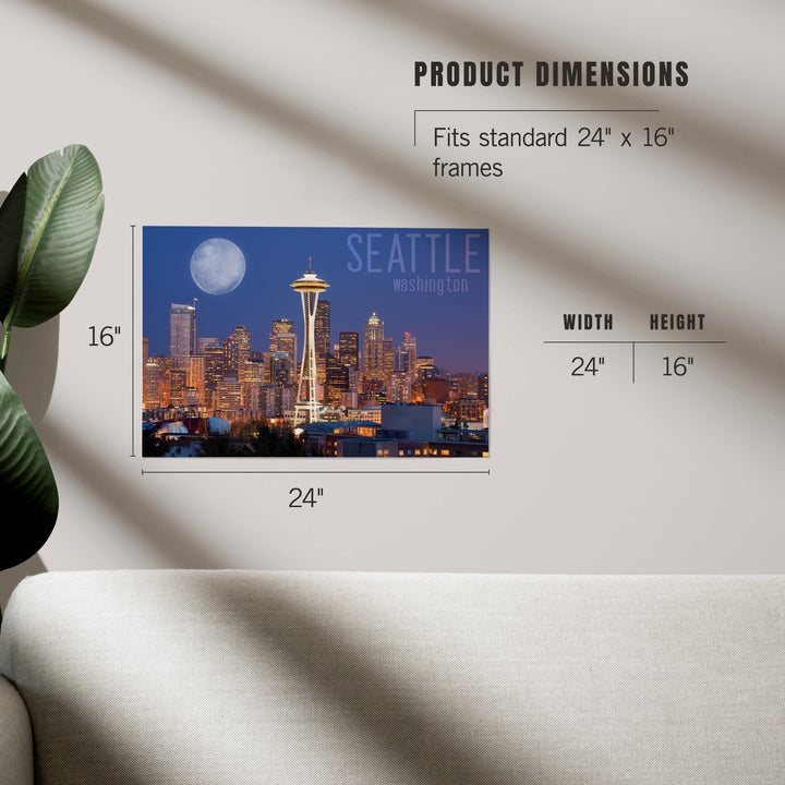 Seattle, Washington, Skyline and Full Moon, Art & Giclee Prints Art Lantern Press 