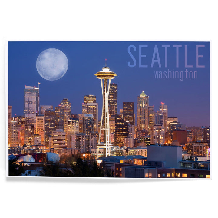 Seattle, Washington, Skyline and Full Moon, Art & Giclee Prints Art Lantern Press 