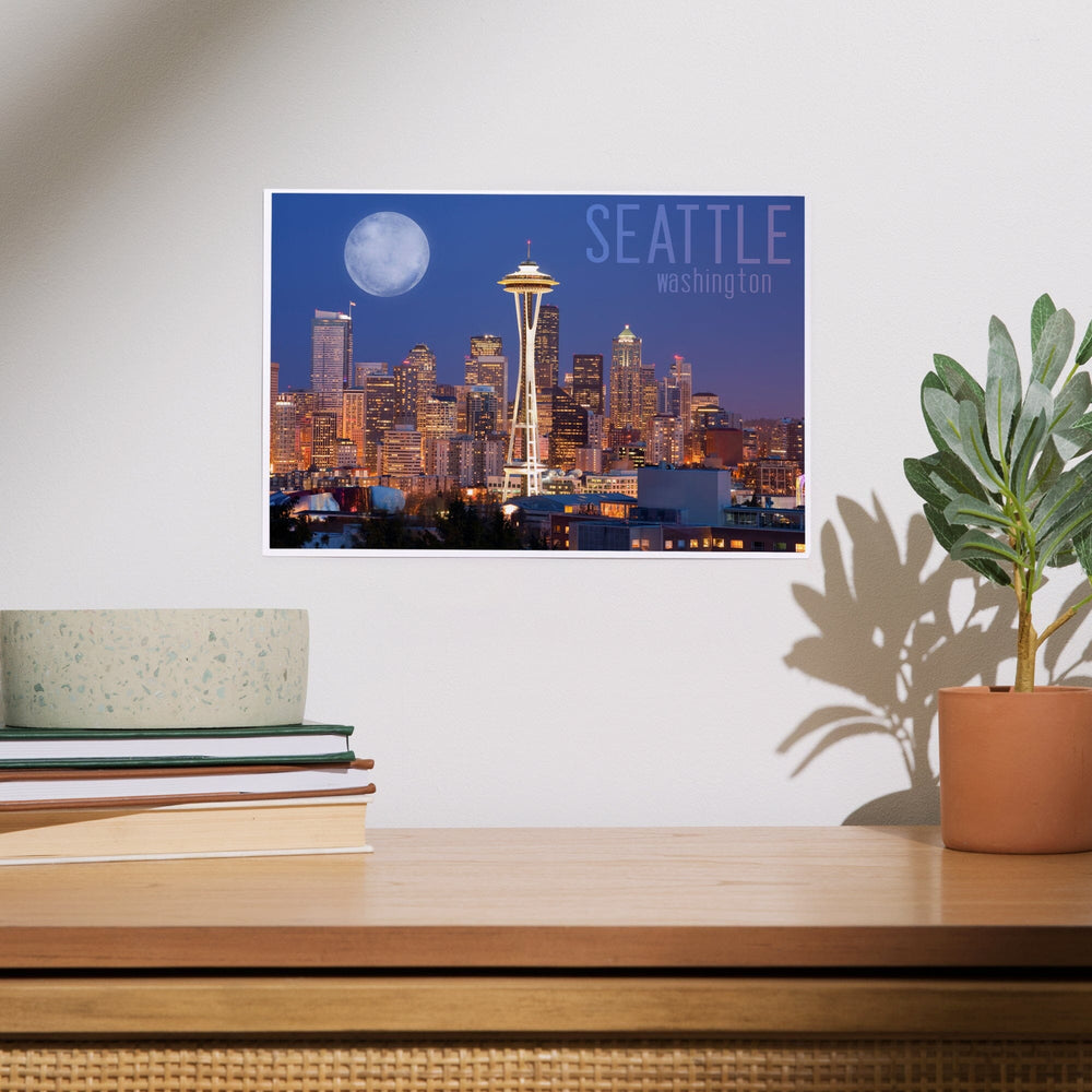 Seattle, Washington, Skyline and Full Moon, Art & Giclee Prints Art Lantern Press 