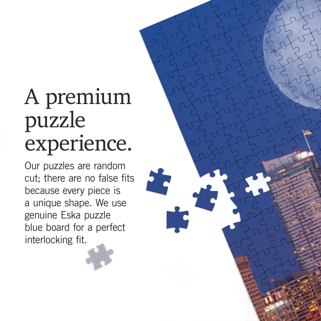 Seattle, Washington, Skyline and Full Moon, Jigsaw Puzzle Puzzle Lantern Press 