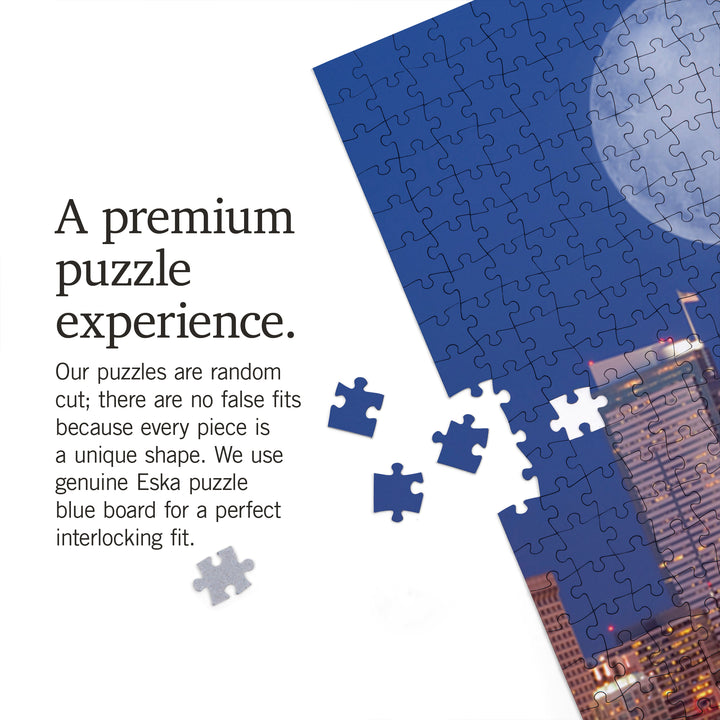 Seattle, Washington, Skyline and Full Moon, Jigsaw Puzzle Puzzle Lantern Press 