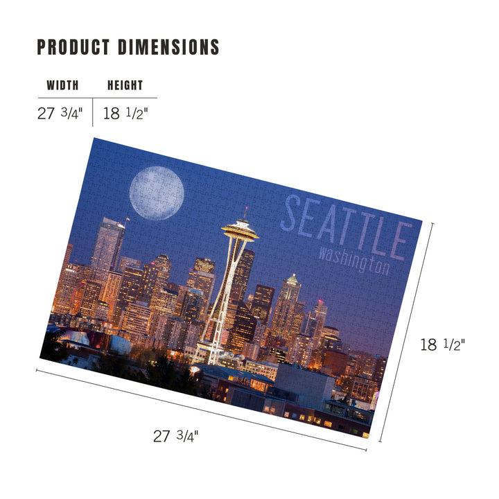 Seattle, Washington, Skyline and Full Moon, Jigsaw Puzzle Puzzle Lantern Press 