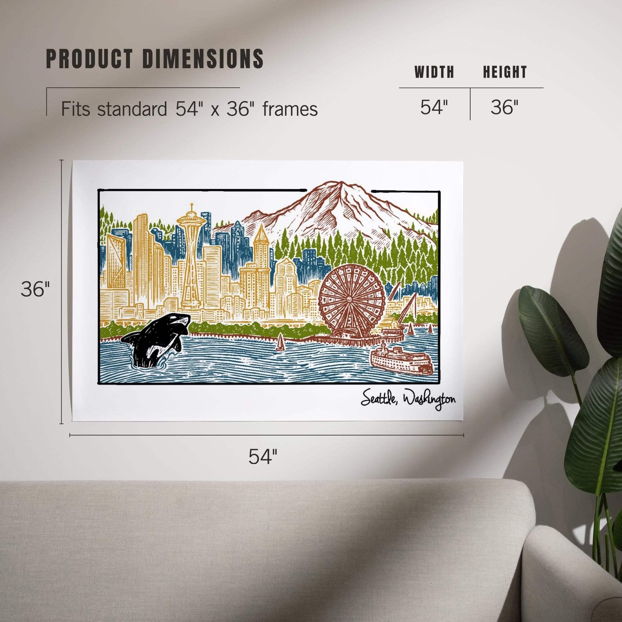 Seattle, Washington, Skyline art prints, metal signs – Lantern Press