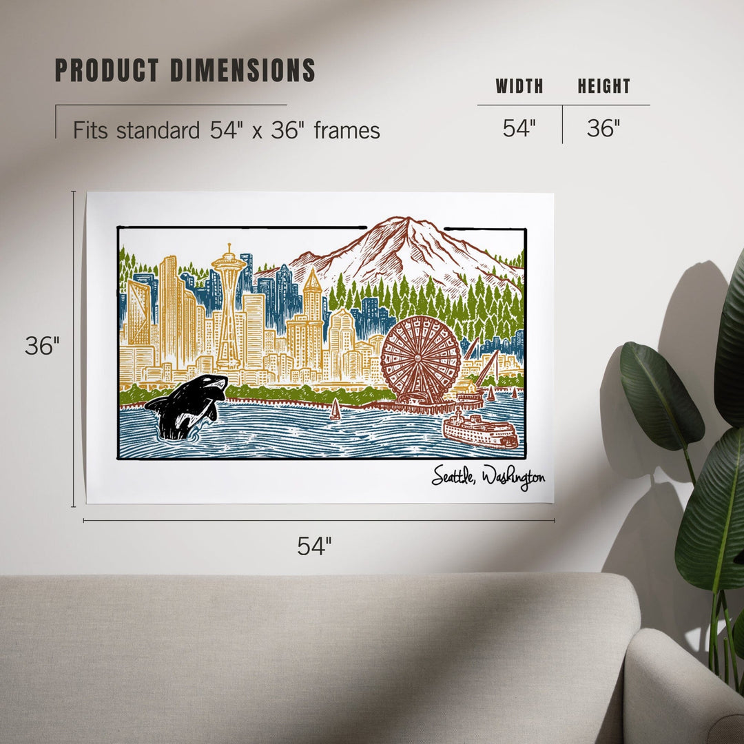 Seattle, Washington, Skyline, Art & Giclee Prints Art Lantern Press 