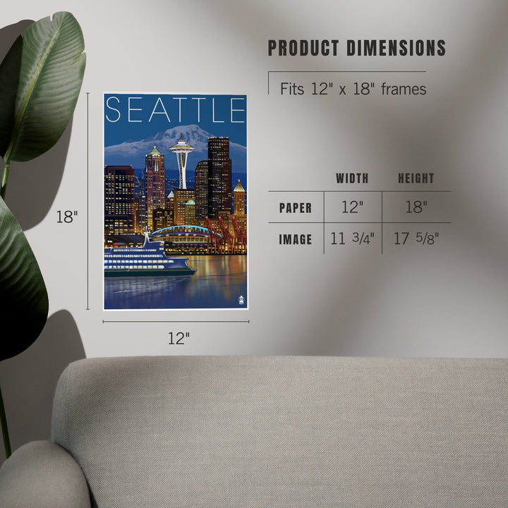 Seattle, Washington, Skyline at Night, Art & Giclee Prints Art Lantern Press 