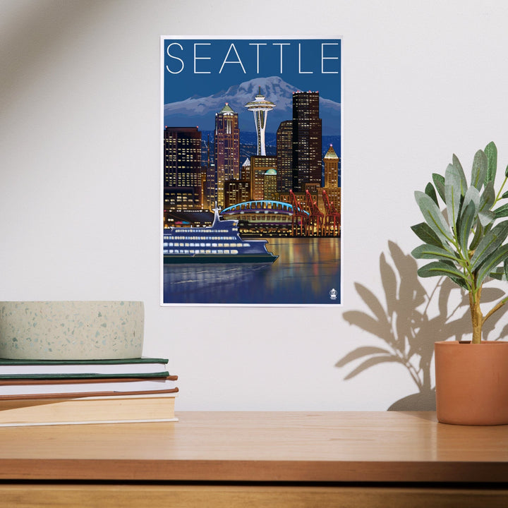 Seattle, Washington, Skyline at Night, Art & Giclee Prints Art Lantern Press 