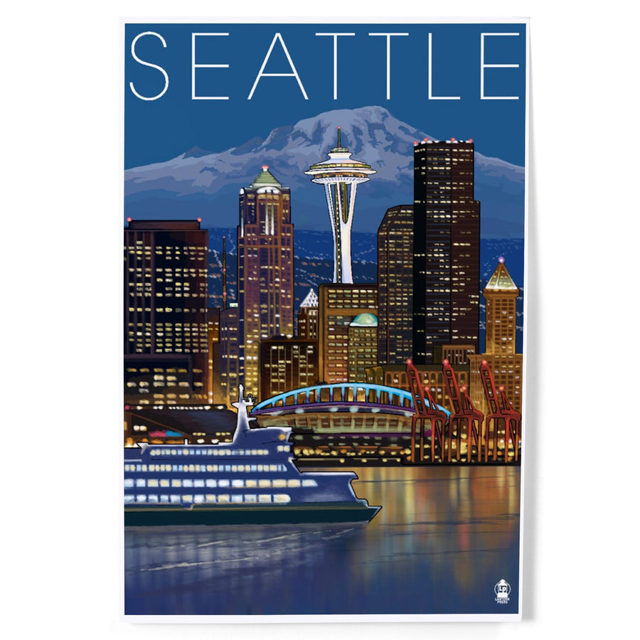 Seattle, Washington, Skyline at Night, Art & Giclee Prints Art Lantern Press 