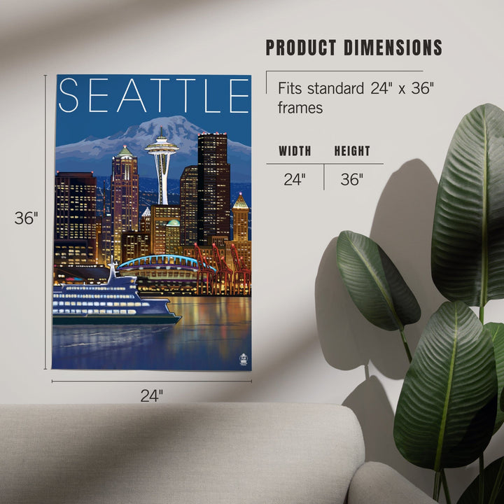 Seattle, Washington, Skyline at Night, Art & Giclee Prints Art Lantern Press 