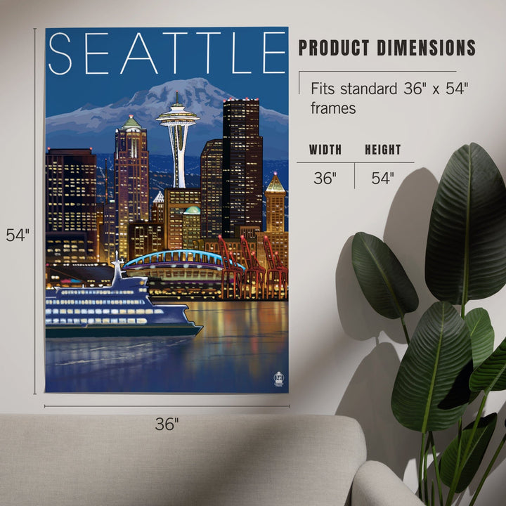 Seattle, Washington, Skyline at Night, Art & Giclee Prints Art Lantern Press 