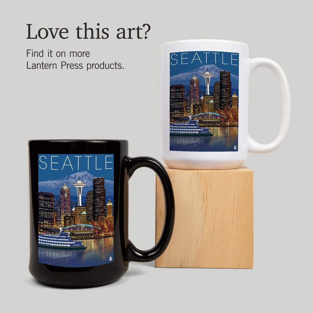 Seattle, Washington, Skyline at Night, Ceramic Mug Mugs Lantern Press 