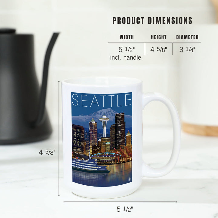 Seattle, Washington, Skyline at Night, Ceramic Mug Mugs Lantern Press 