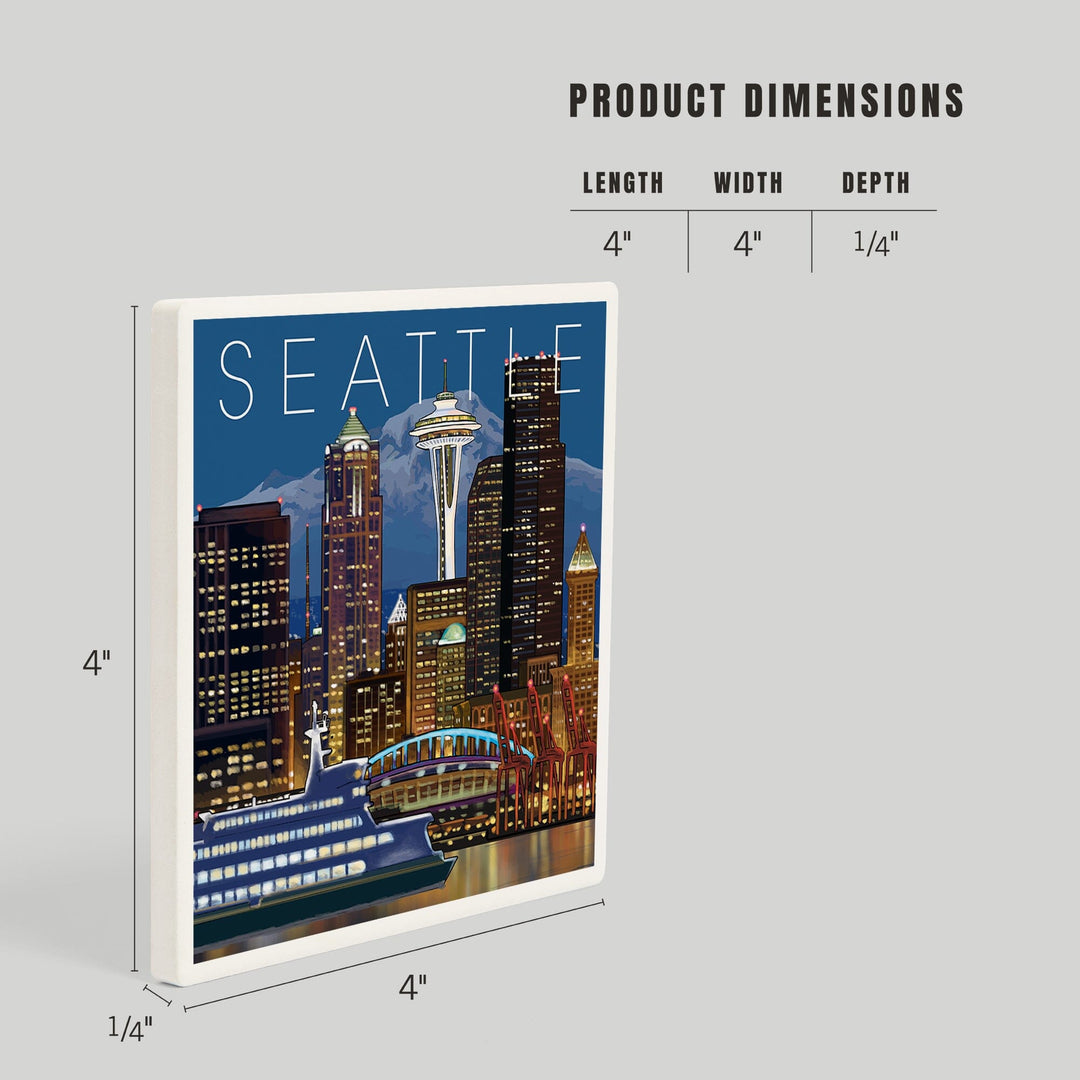 Seattle, Washington, Skyline at Night, Coasters Coasters Lantern Press 