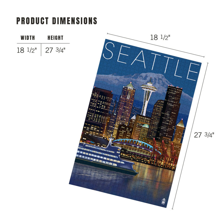 Seattle, Washington, Skyline at Night, Jigsaw Puzzle Puzzle Lantern Press 