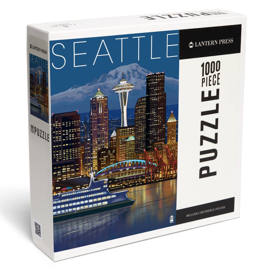 Seattle, Washington, Skyline at Night, Jigsaw Puzzle Puzzle Lantern Press 
