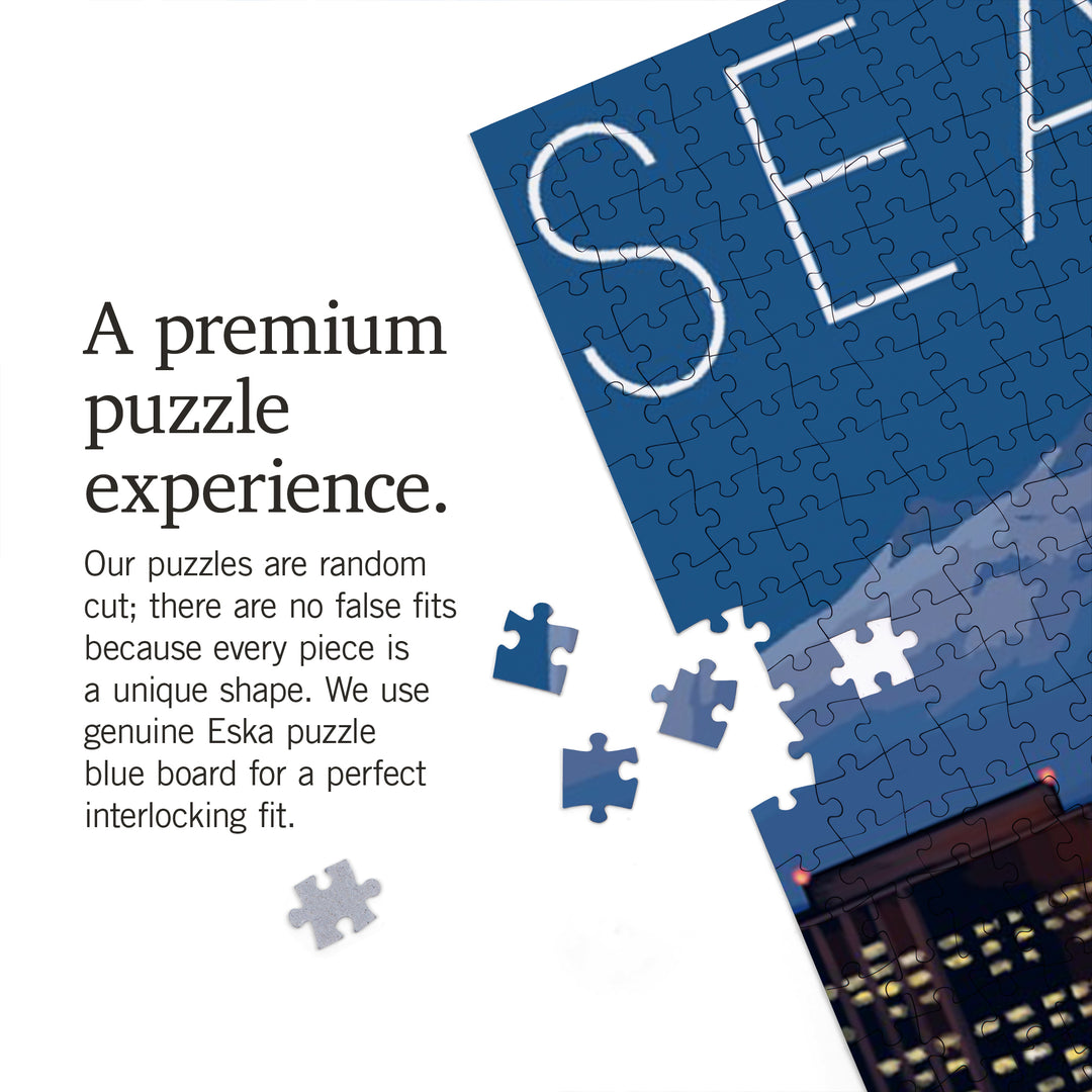 Seattle, Washington, Skyline at Night, Jigsaw Puzzle Puzzle Lantern Press 