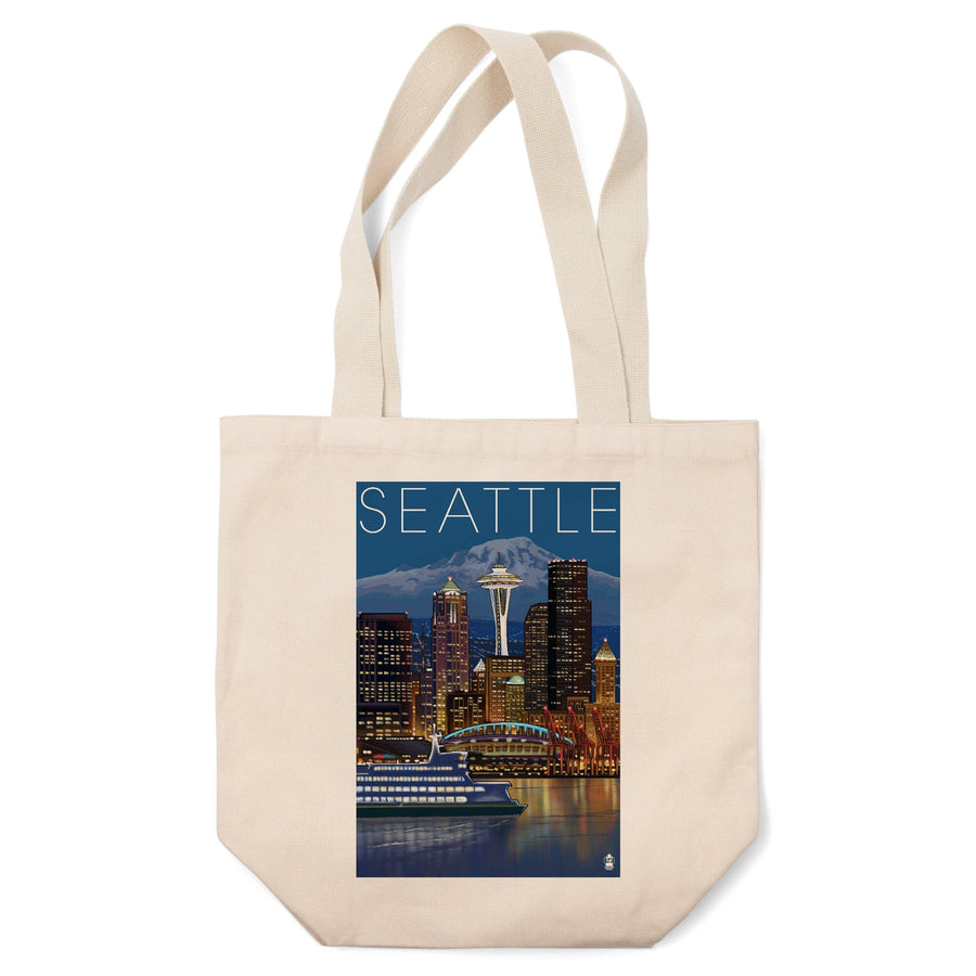 Seattle, Washington, Skyline at Night, Lantern Press Artwork, Tote Bag Totes Lantern Press 