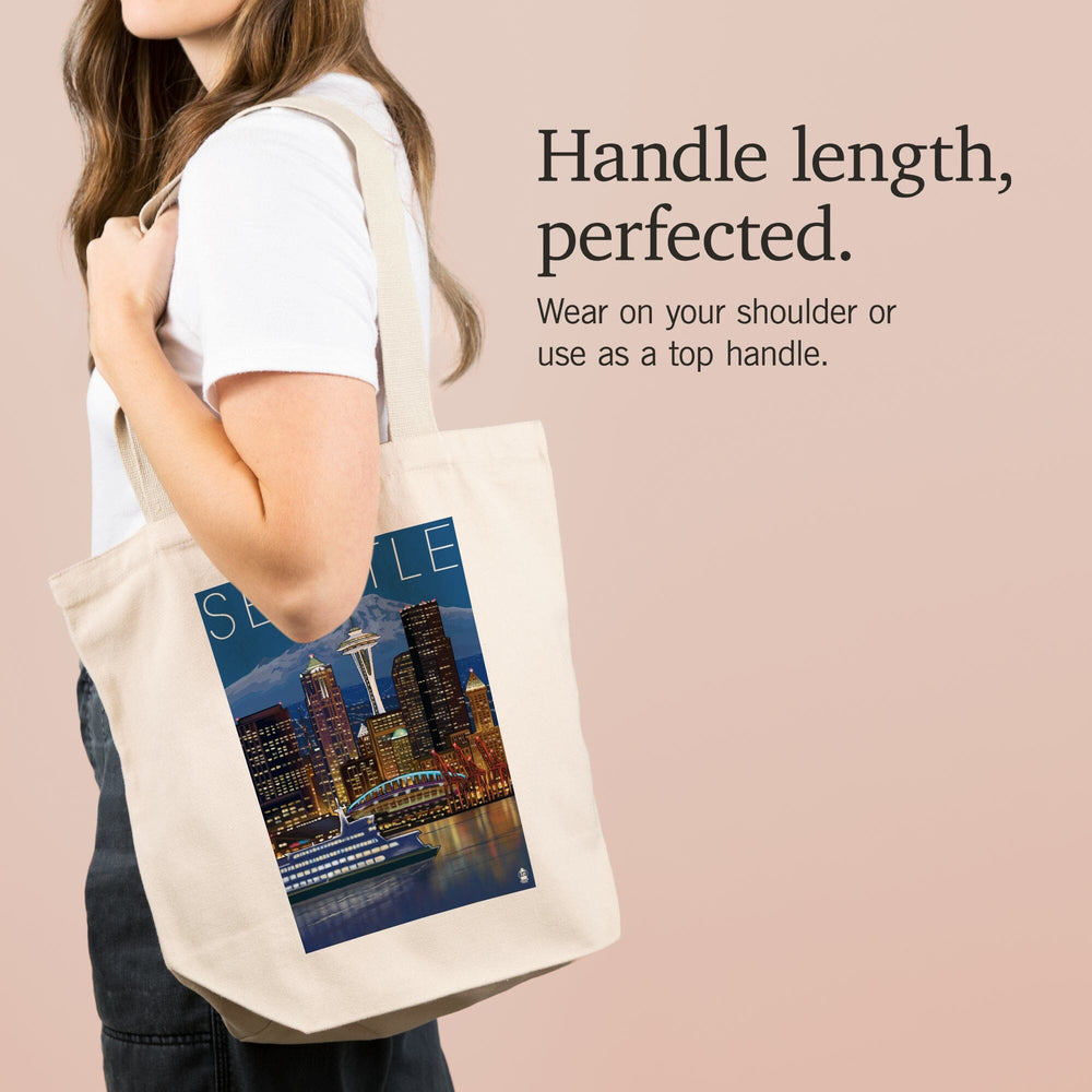 Seattle, Washington, Skyline at Night, Tote Bag Totes Lantern Press 