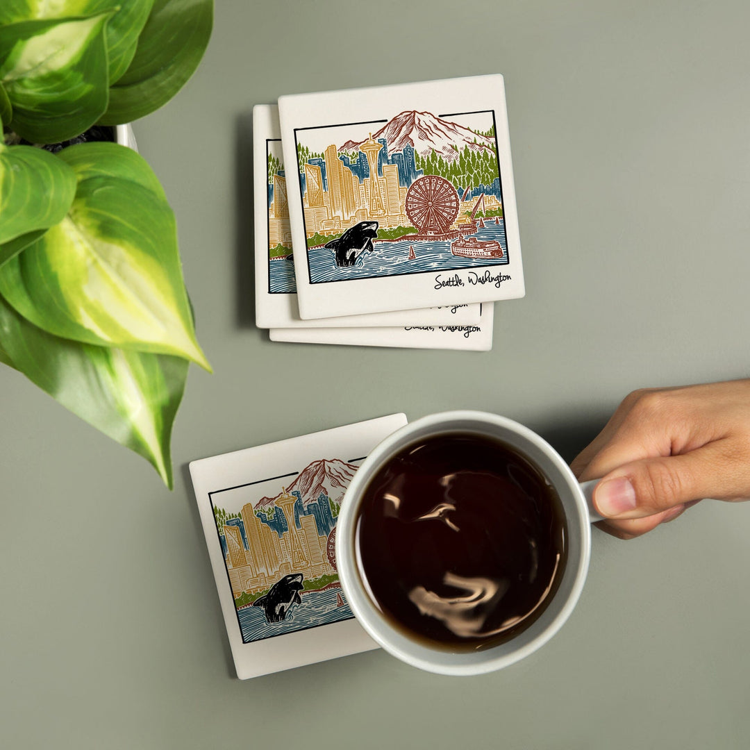 Seattle, Washington, Skyline, Coasters Coasters Lantern Press 