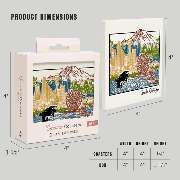 Seattle, Washington, Skyline, Coasters Coasters Lantern Press 