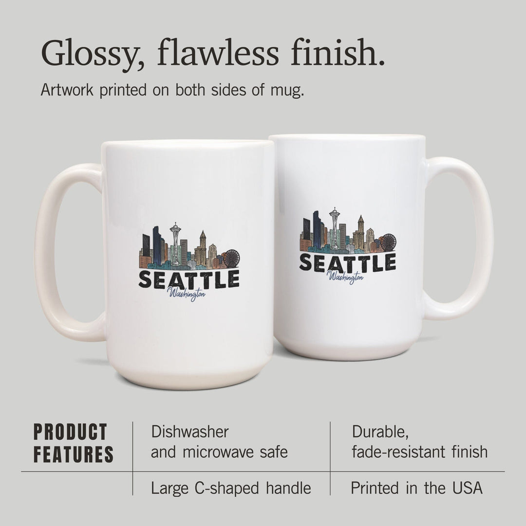 Seattle, Washington, Skyline, Icon, Contour, Lantern Press Artwork, Ceramic Mug Mugs Lantern Press 