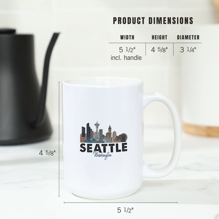 Seattle, Washington, Skyline, Icon, Contour, Lantern Press Artwork, Ceramic Mug Mugs Lantern Press 