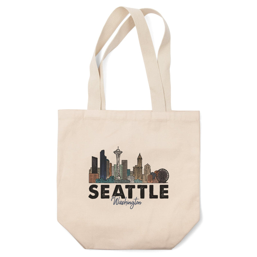 Seattle, Washington, Skyline, Icon, Contour, Lantern Press Artwork, Tote Bag Totes Lantern Press 