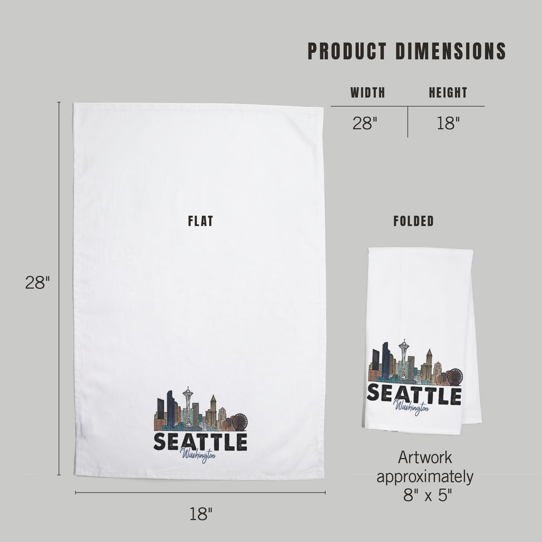Seattle, Washington, Skyline, Icon, Contour, Organic Cotton Kitchen Tea Towels Kitchen Lantern Press 