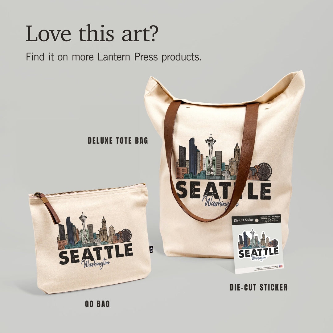 Seattle, Washington, Skyline, Icon,, Organic Cotton Zipper Pouch, Go Bag Go Bag Lantern Press 