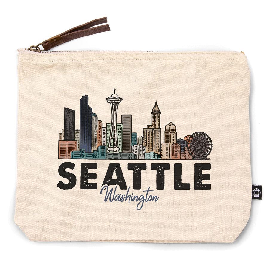 Seattle, Washington, Skyline, Icon,, Organic Cotton Zipper Pouch, Go Bag Go Bag Lantern Press 