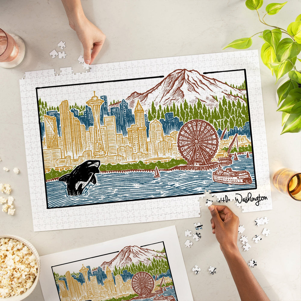 Seattle, Washington, Skyline, Jigsaw Puzzle Puzzle Lantern Press 