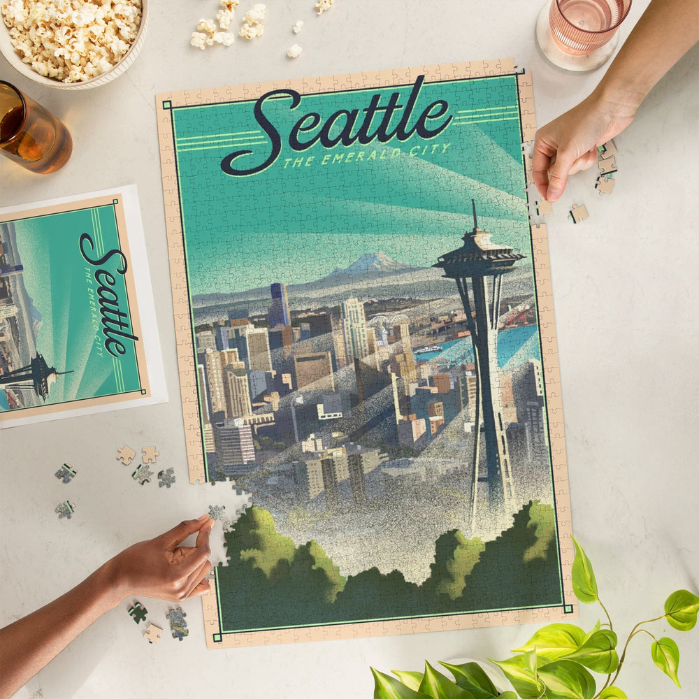 Seattle, Washington, Skyline, Lithograph, Jigsaw Puzzle Puzzle Lantern Press 