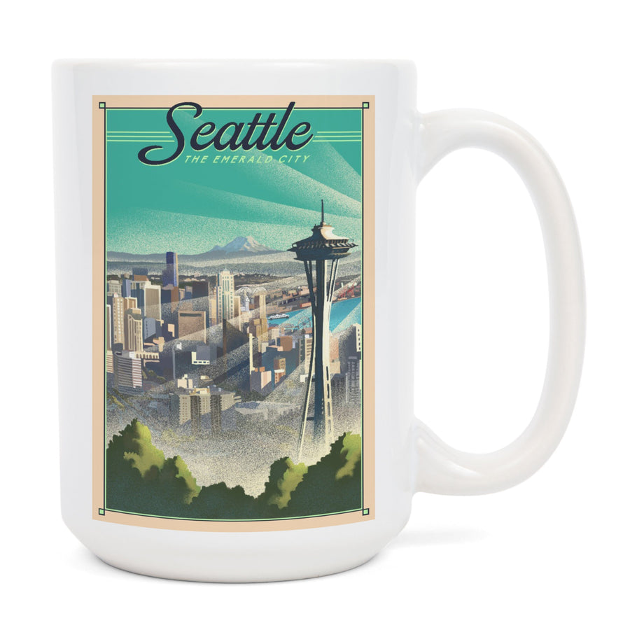 Seattle, Washington, Skyline, Lithograph, Lantern Press Artwork, Ceramic Mug Mugs Lantern Press 