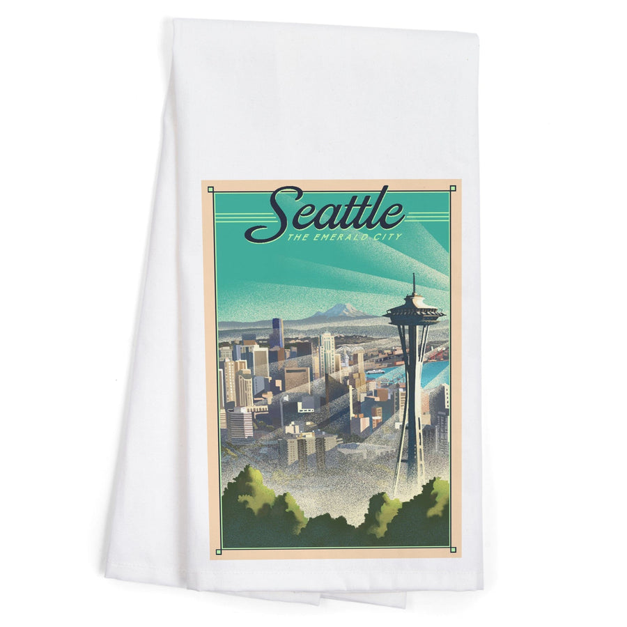 Seattle, Washington, Skyline, Lithograph, Organic Cotton Kitchen Tea Towels Kitchen Lantern Press 