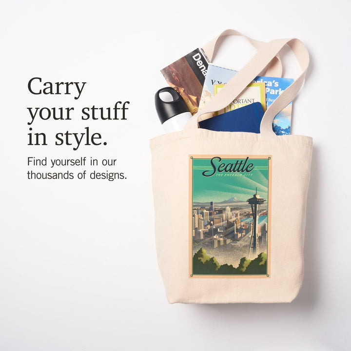 Seattle, Washington, Skyline, Lithograph, Tote Bag Totes Lantern Press 
