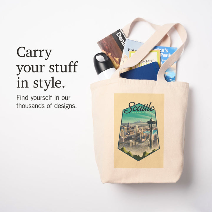 Seattle, Washington, Skyline, Lithograph,, Tote Bag Totes Lantern Press 