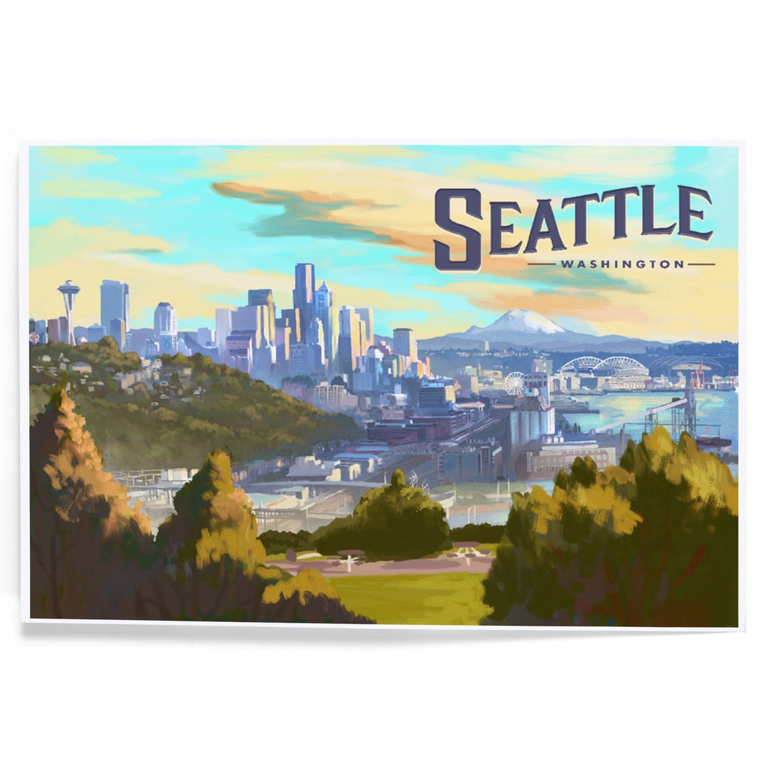 Seattle, Washington, Skyline, Oil Painting, Art & Giclee Prints Art Lantern Press 12 x 18 Art Print 
