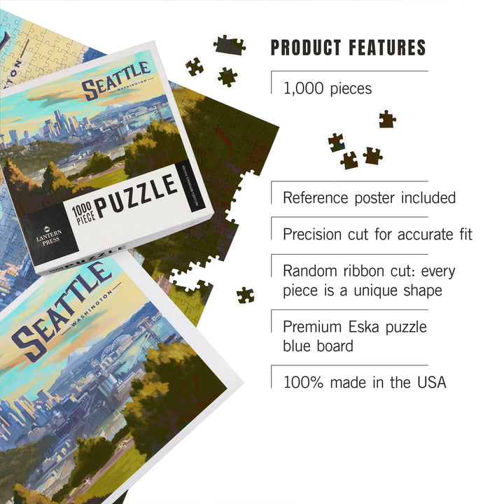 Seattle, Washington, Skyline, Oil Painting, Jigsaw Puzzle Puzzle Lantern Press 