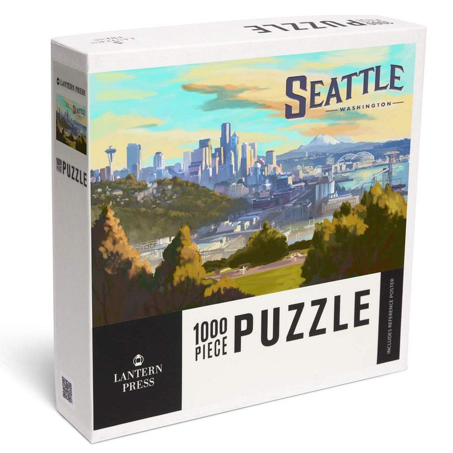 Seattle, Washington, Skyline, Oil Painting, Jigsaw Puzzle Puzzle Lantern Press 