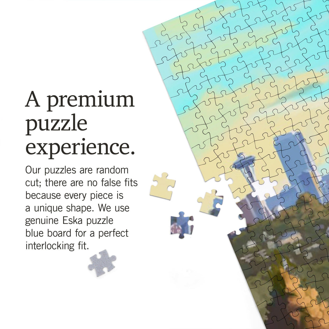 Seattle, Washington, Skyline, Oil Painting, Jigsaw Puzzle Puzzle Lantern Press 