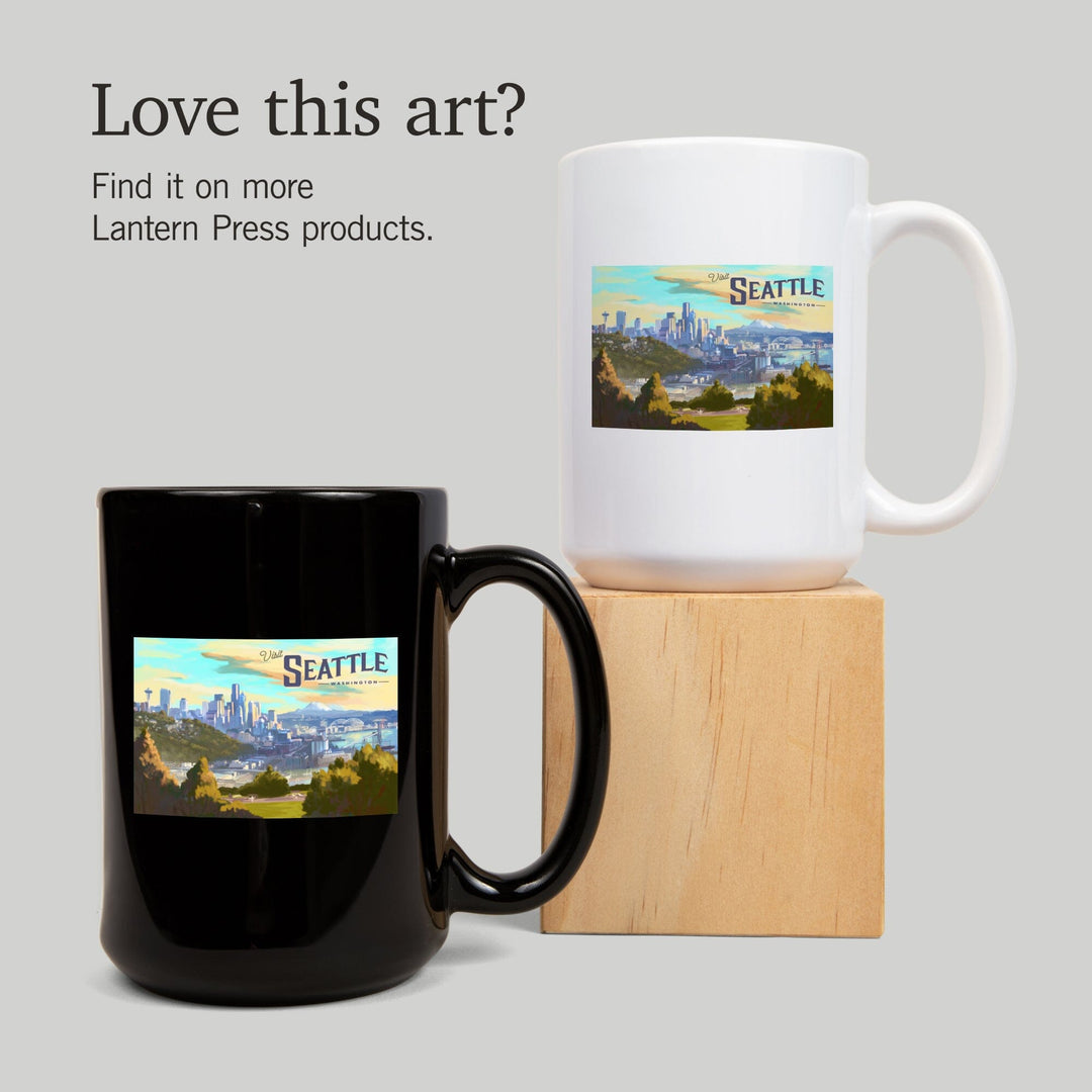 Seattle, Washington, Skyline, Oil Painting, Lantern Press Artwork, Ceramic Mug Mugs Lantern Press 