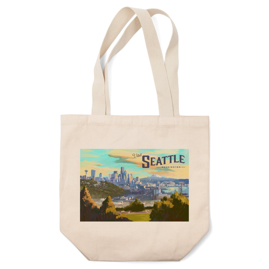 Seattle, Washington, Skyline, Oil Painting, Lantern Press Artwork, Tote Bag Totes Lantern Press 