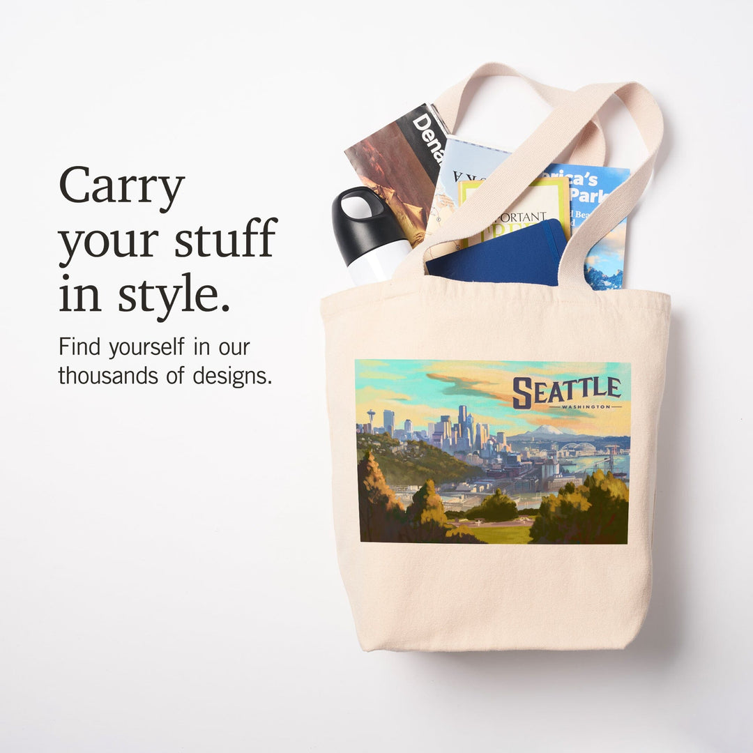 Seattle, Washington, Skyline, Oil Painting, Tote Bag Totes Lantern Press 