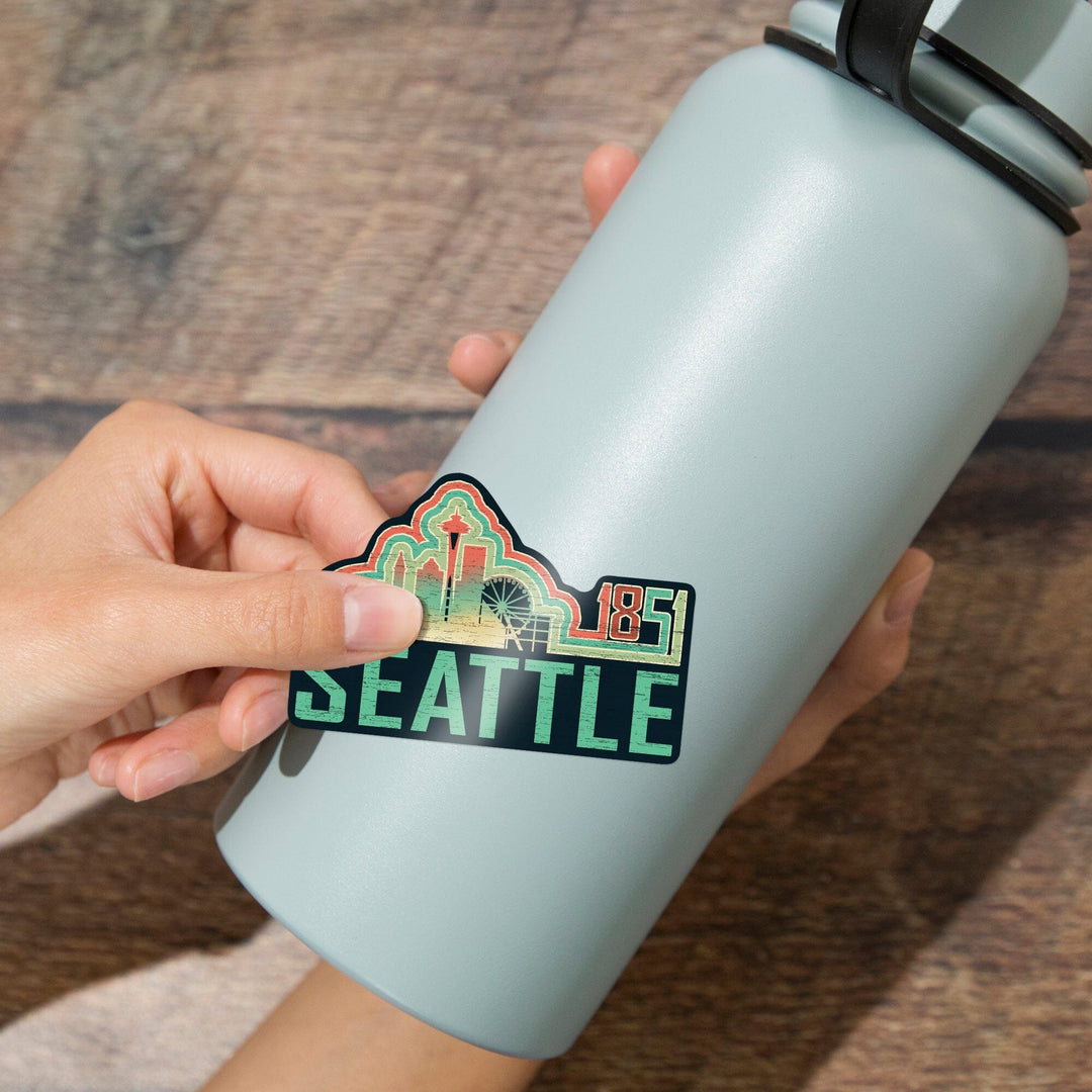 Seattle, Washington, Skyline, Retro, Contour, Lantern Press Artwork, Vinyl Sticker Sticker Lantern Press 